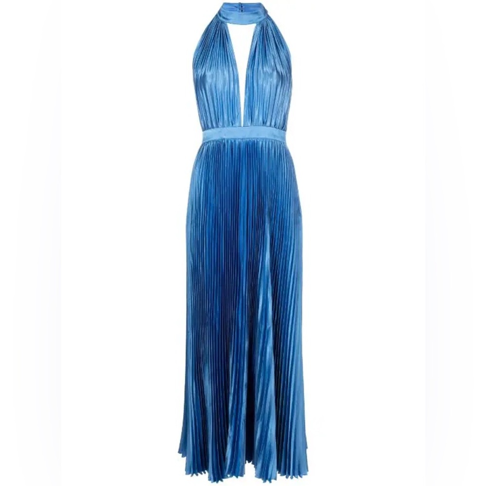 L’idee Chateau Pleated Satin Halter Dress